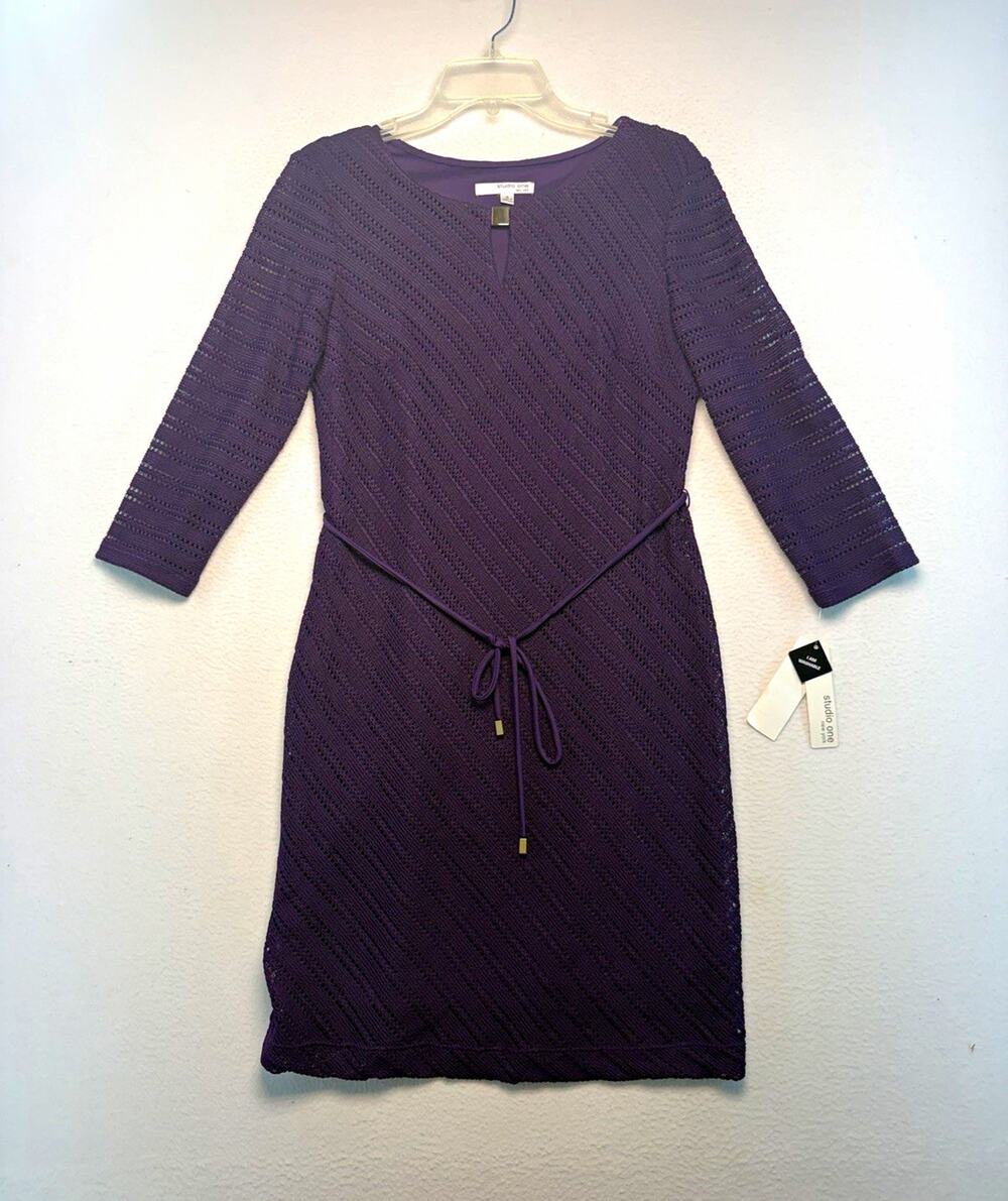Studio One New York Women Purple elegant Knit Sheath 3/4 Sleeve Dress 6 classy